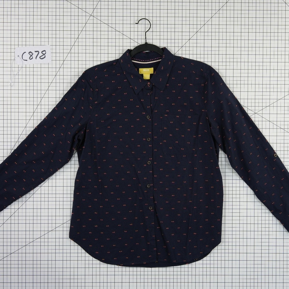 Maeve Anthropologie Top Women's Size 14 Navy Blue Embroidered Button Shirt - Picture 7 of 7